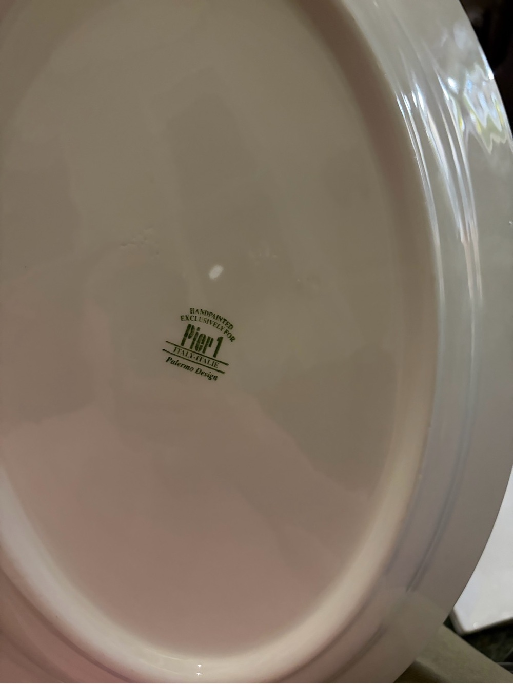 Pier1 Yellow 19.5” Platter with Blue Floral and Green Leaf Motif - Picture 2 of 2